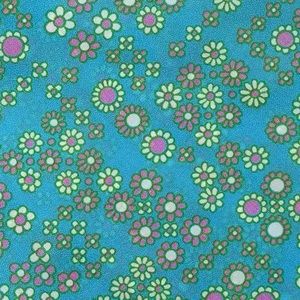 Flower Power Vintage Fabric Blue Green Pink 60s 70s Polyester